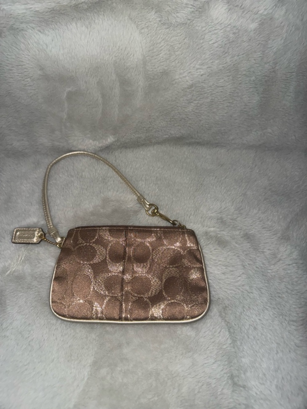 Coach Metallic Bronze Signature Wristlet with Gold Trim